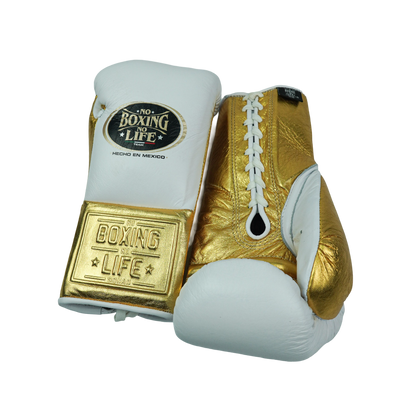 No Life Fight Gloves - White/ Gold