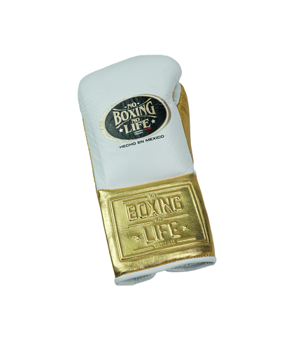 No Life Fight Gloves - White/ Gold