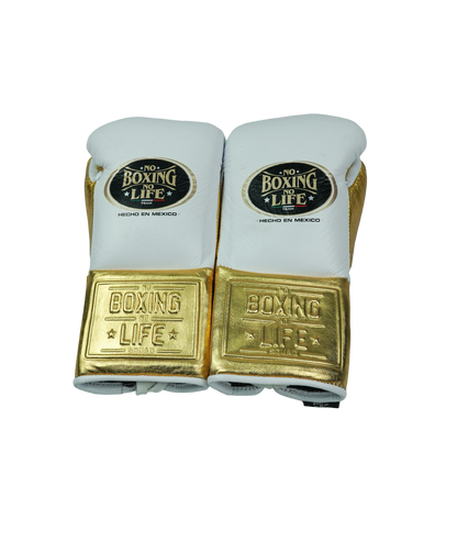 No Life Fight Gloves - White/ Gold