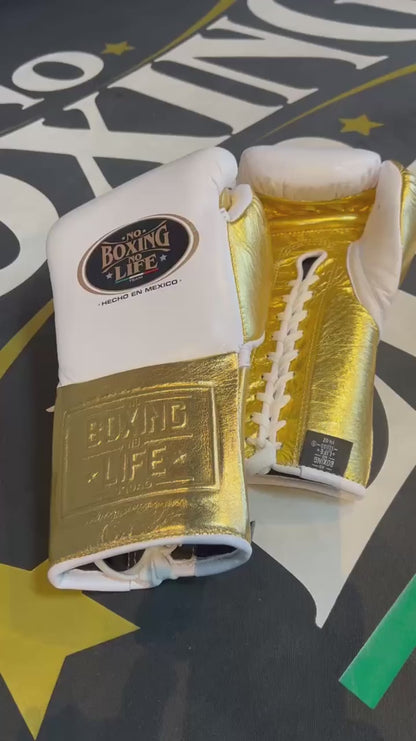 No Life Fight Gloves - White/ Gold